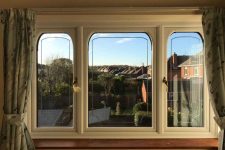3 Casement Window In White With Curved Inserts 2 Side Openers And Lead Glass 1